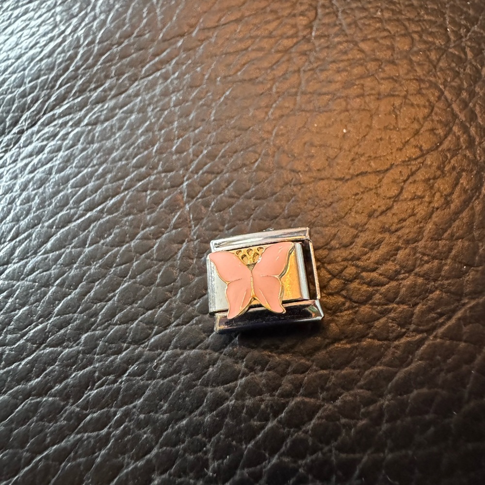 Pink Butterfly Stainless Steel Italian Charm Link